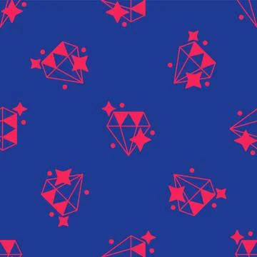 Red Diamond icon isolated seamless pattern on blue background. Jewelry symb.. Stock Illustration