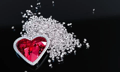 A red diamond or a large ruby in the shape of a heart, a symbol of love or Va Stock Illustration