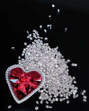 A red diamond or a large ruby in the shape of a heart, a symbol of love or Va Stock Illustration