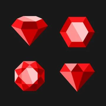 Red Diamond or Ruby Vector Icons Set 스톡 일러스트