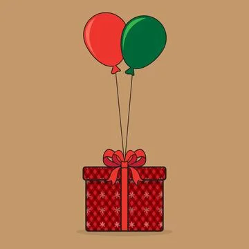 Red diamond shape box design pattern wrapped on box with green and red balo.. Stock Illustration