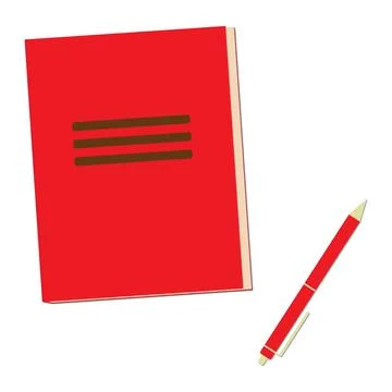 A red diary and pen. White background. Stock Illustration