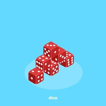Red dice on a blue background, isometric image Stock Illustration