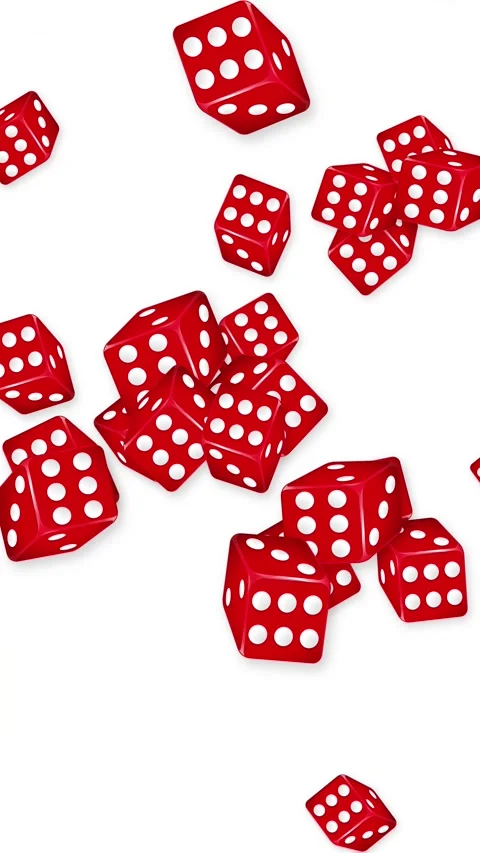 Red Dice Bursting and Falling Animation on White Background Stock Footage 344714427