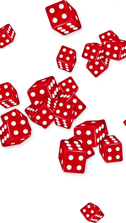 Red Dice Bursting and Falling on White Background Vertical Animation Stock Footage 345300771