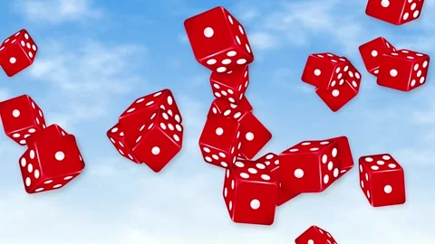 Red Dice Bursting and Falling Through a Blue Sky Stock Footage 345704787