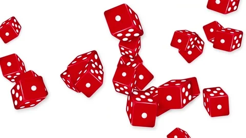 Red Dice Bursting and Tumbling Across a Clean White Background Stock Footage 345300854
