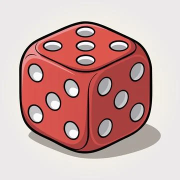 Red Dice Cube Icon with Glossy Cartoon Style Vector Illustration Stock Illustration