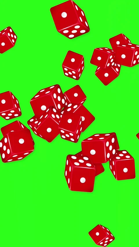 Red Dice Falling and Bouncing on Green Screen Background Видео 343836774