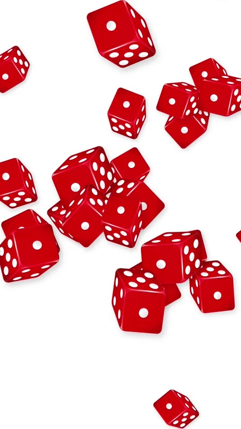 Red Dice Falling and Bouncing on White Background Vertical Animation Видео 344230958