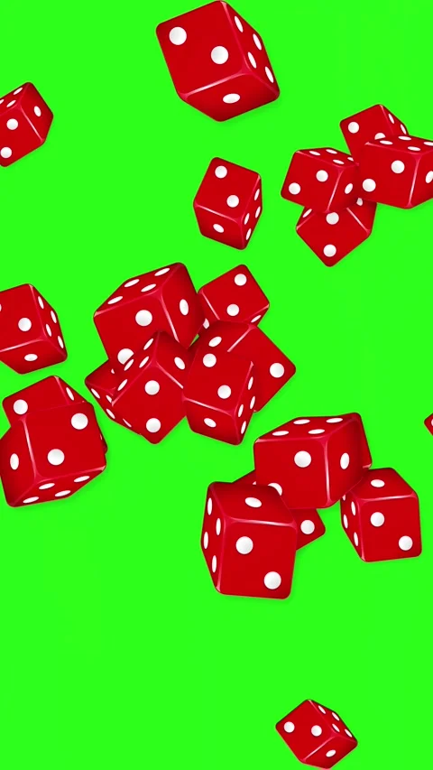 Red Dice Falling and Bouncing on Green Screen Background Stock Footage 344836341