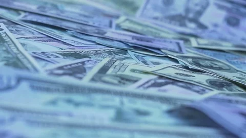 Red dice falling on money 스톡 동영상 79866366