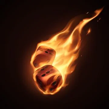 Red dice in fire on black background Stock Illustration