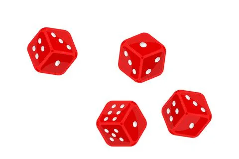 Red dice in flight isolated on white background. Stock Illustration