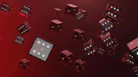 Red dice on gradient background. Gambling concept. Casino. 3D render. Illustrazione stock