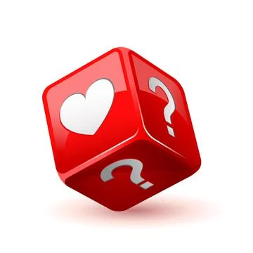 Red dice icon. Love does not love question Stock Illustration