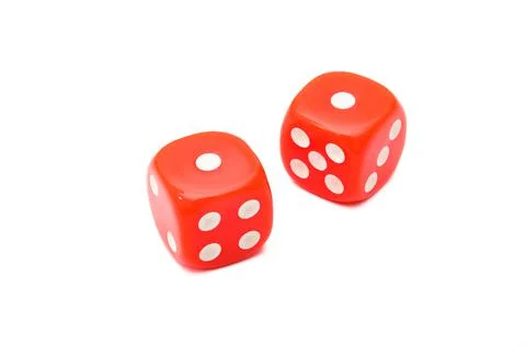 Red dice isolated on white background with snake eyes combination Photos