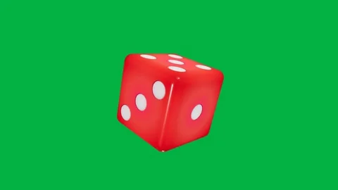 Red dice rotating and tumbling on green screen. 4K Video stock 343265688