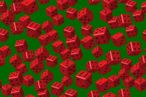 Red Dice Seamless Pattern, 3D Illustration on Green Stock-Illustration