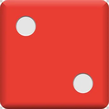A red dice with two white spots on one face indicating the number two used .. Stock Illustration