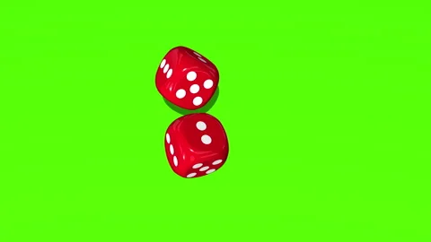 Red dice with white dots falling on a green surface against green background. Stock Footage 275378992