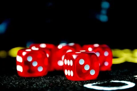 Red dices on casino table Stock Photos