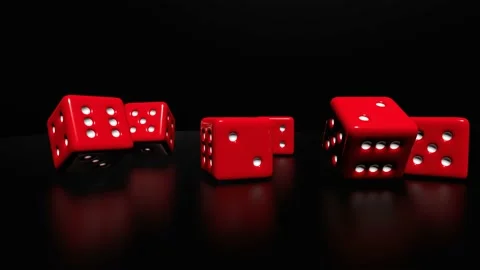 Red dices falling and spinning against a black background Vidéo 229307759