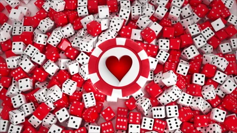 Red Dices Falling With Hearth Sign on chip Stock Footage 231327146