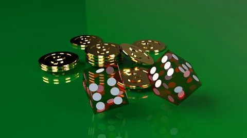 Red dices on green 3d rendering close up image. Stock Photos