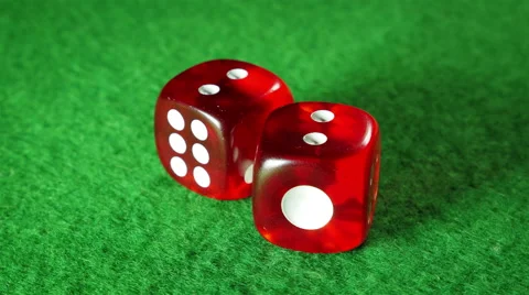 Red dices on the green cloth background. Rotation. Double two. Stock Footage 58614062