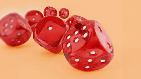 Red dices isolated on yellow. 3D illustration Stock Illustration