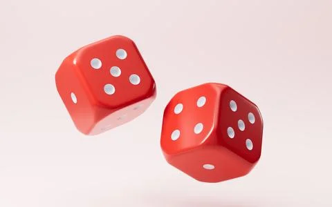 Red dices with white dots set. Pipped dices with rounded corners.Die for ca.. Stock Photos