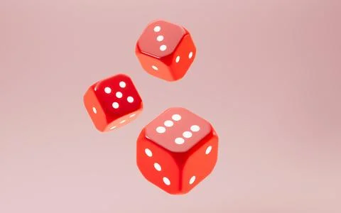 Red dices with white dots set. Pipped dices with rounded corners.Die for ca.. Stock Photos