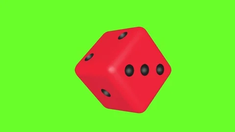 A red die rotates towards the screen on a green screen. 3D animation Stock Footage 267582894