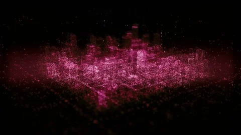 Red digital 3D city district generating from particles Stock Footage 75353717