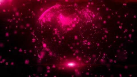 Red Digital AI Globe Internet Web Network Blockchain Connection Background Stock-Footage 204054840