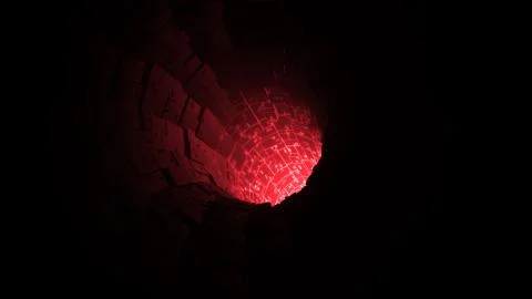 Red digital cable network connect tunnel background, 3d rendering Illustrazione stock