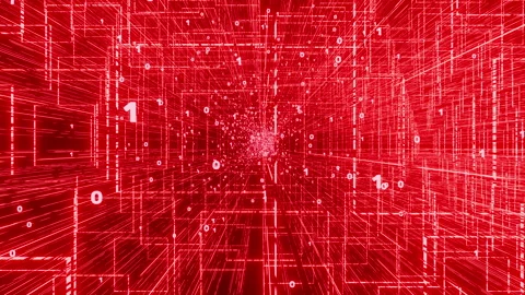 Red Digital Cyberspace With Flowing Numbers Ones and Zeros 3d render. Binary Stock Footage 240740166