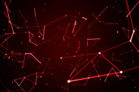 Red digital data and network connection triangle lines for technology concept Illustrazione stock
