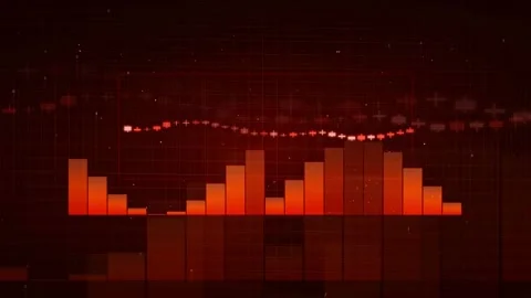 Red Digital Equalizer Bars and Graph Animation on Dark Background Stock Footage 341072582