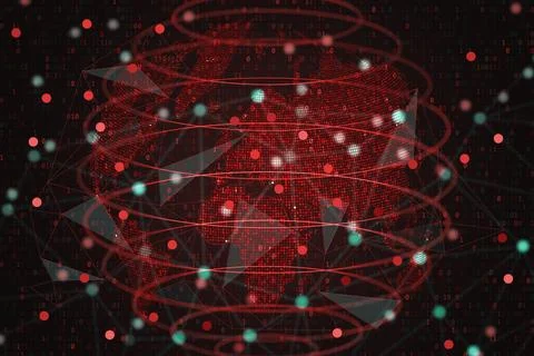 Red digital globe with binary code and network connections representing glo.. Stockillustratie