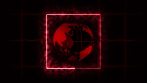 Red digital globe in neon square frame with smoke effect. Digital globe wor.. Stock Footage 337130657