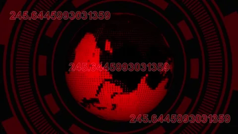 Red Digital Globe with Repeating Numbers and Circular HUD Elements earth te.. Stock Footage 321626207