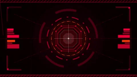Red digital hud interface overlay with rotating targeting reticle and data .. Stock-Footage 337562223