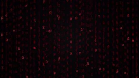 Red Digital Matrix Rain Background with Falling Greek Alphabet Characters Stock Footage 333606741