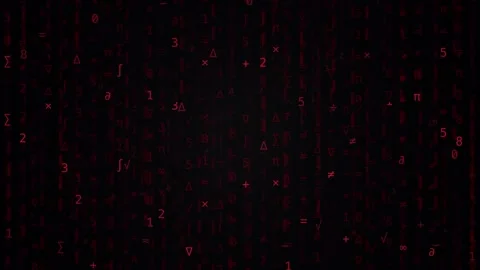 Red Digital Matrix Rain with Falling Mathematical Symbols and Numbers Stock Footage 335861425