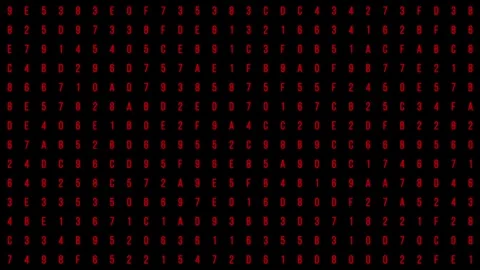 Red digital matrix with scrolling code animation on black background Stock Footage 302476430