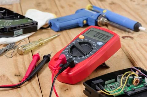 Red digital multimeter Stock Photos