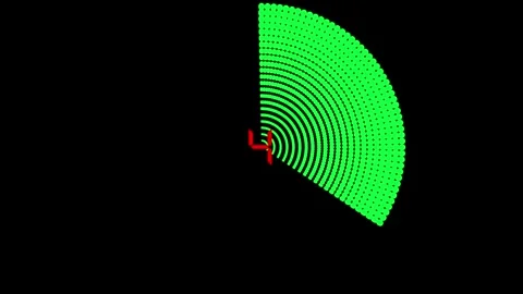 Red Digital Number 10 Centered in a Green Radial Dot Pattern on Black count.. Stock Footage 321586146
