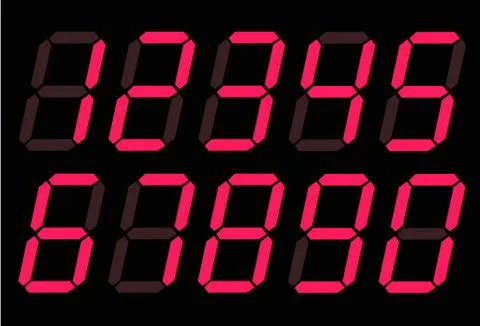 Red digital numbers 0 - 9 on white background. flat style. red digital number Stock Illustration